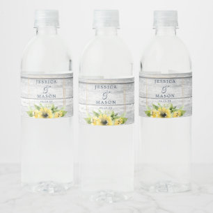 Rustic Sunflower Greenery Wedding Water Bottle Lab Label
