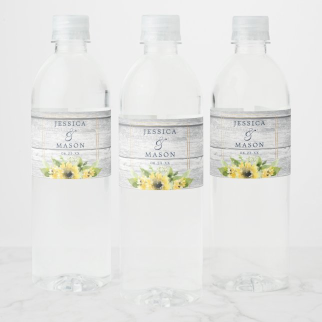 Rustic Sunflower Greenery Wedding Water Bottle Lab Label (Bottles)