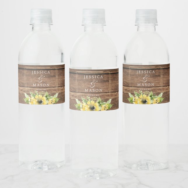 Rustic Sunflower Greenery Wedding Water Bottle Label (Bottles)