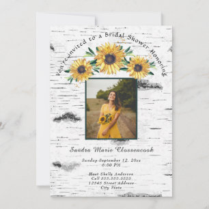 Rustic Sunflower Grey Aspen Wood Wedding Bridal Invitation