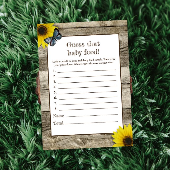 Rustic Sunflower Guess That Baby Food Baby Shower Invitation (Creator Uploaded)