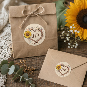 Rustic Sunflower Heart Monogram Wedding Seal