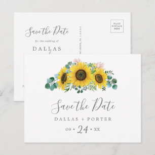 Rustic Sunflower Horizontal Save the Date Postcard