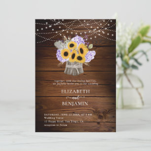 Rustic Sunflower Hydrangea Wood Floral Wedding Invitation