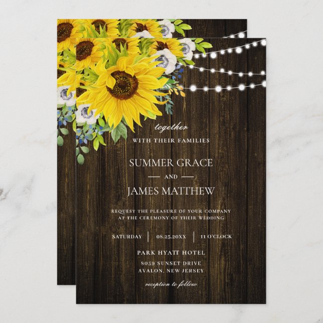 Rustic Sunflower Ivory Floral Wedding  Invitation (Front/Back)