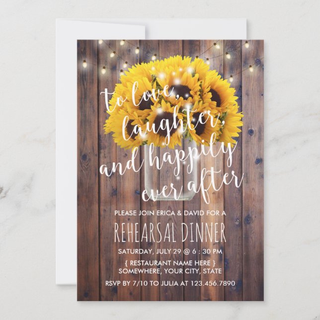 Rustic Sunflower Jar Barn Wood Rehearsal Invitation (Front)