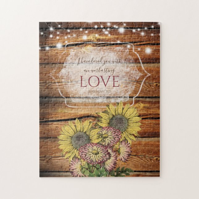 Rustic Sunflower Jeremiah 31:3 Bible Verse Jigsaw Puzzle (Vertical)