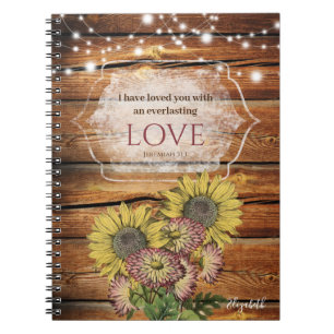 Rustic Sunflower Jeremiah 31:3 Bible Verse Notebook