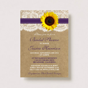 Rustic Sunflower, Kraft & Lace Bridal Shower Invitation