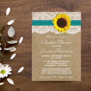 Rustic Sunflower, Kraft & Lace Bridal Shower Invitation