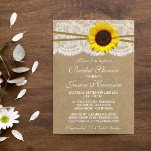 Rustic Sunflower Kraft Lace & Twine Bridal Shower Invitation