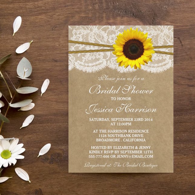 Rustic Sunflower Kraft Lace & Twine Bridal Shower Invitation (Creator Uploaded)