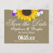 Rustic Sunflower Kraft Save the Date Postcards