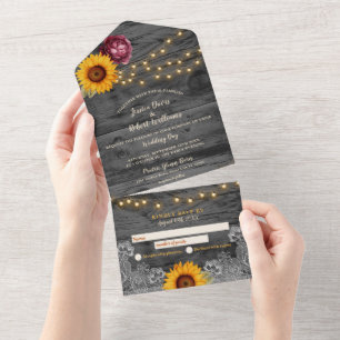 Rustic Sunflower Lace All-in-One Wedding Invite