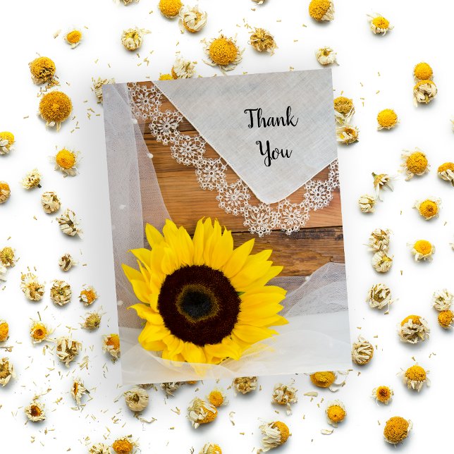 Rustic Sunflower Lace Country Wedding Thank You Postcard (Creator Uploaded)