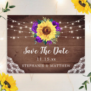 Rustic Sunflower Lace Purple Floral Save The Date Announcement Postcard