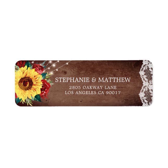 Rustic Sunflower Lace Red Floral Wood Lights (Front)