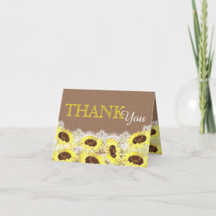 Rustic Sunflower Lace Thank You Card