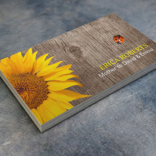 Rustic Sunflower & Ladybug Wood Background Mummy Calling Card