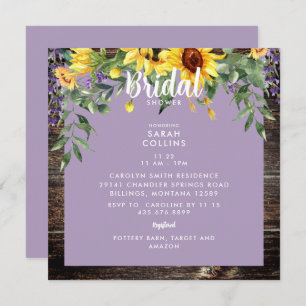 Rustic Sunflower Lavender Bridal Shower Invitation