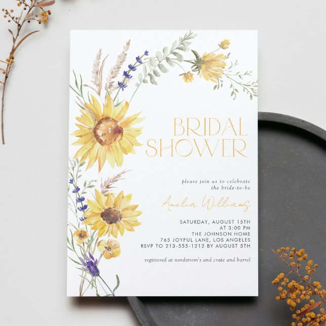 Rustic Sunflower Lavender Floral Bridal Shower Invitation (Easily personalize this amazing fall bridal shower invite for the perfect rustic event!)
