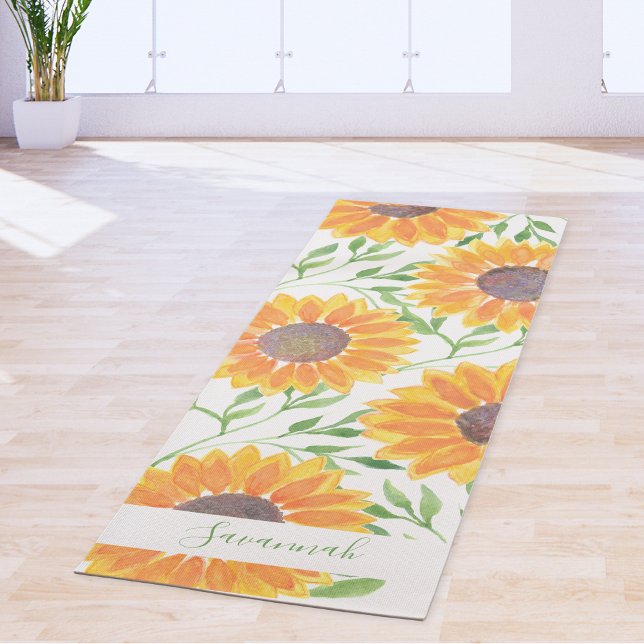 Rustic Sunflower Leaves Personalised Name Yoga Mat (Creator Uploaded)