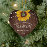 Rustic Sunflower Lights First Christmas Mr. & Mrs.
