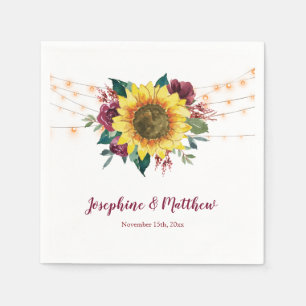 Rustic Sunflower Lights Floral Wedding Napkin