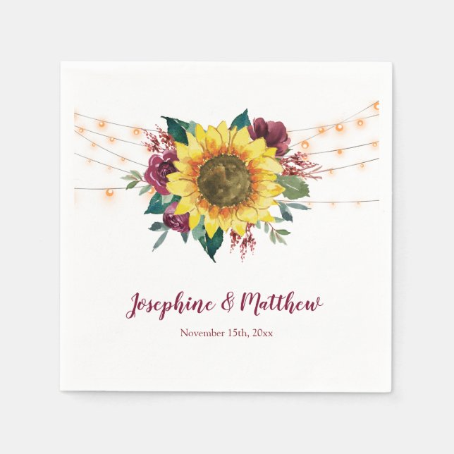 Rustic Sunflower Lights Floral Wedding Napkin (Front)