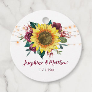 Rustic Sunflower Lights Wedding Favour Tags