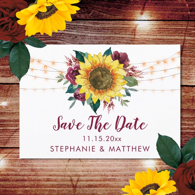 Rustic Sunflower Lights Wedding Save The Date (Creator Uploaded)