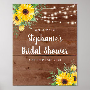 Rustic Sunflower Lights Wood Bridal Shower Poster