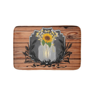 Rustic Sunflower Mason Jar Bath Mat