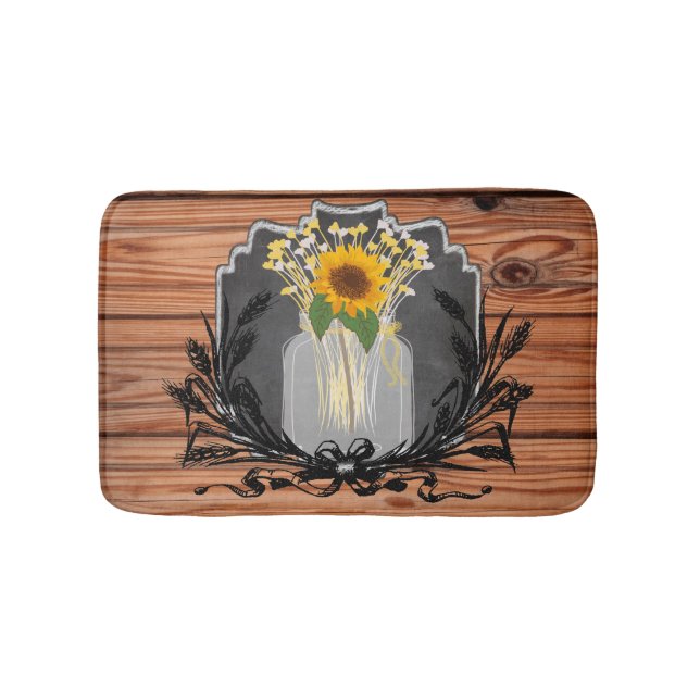 Rustic Sunflower Mason Jar Bath Mat (Front)