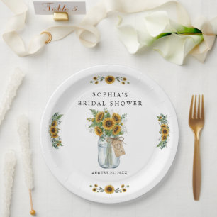 Rustic Sunflower Mason Jar Bridal Shower Paper  Plate