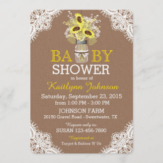 Rustic Sunflower Mason Jar Lace Baby Shower Invite