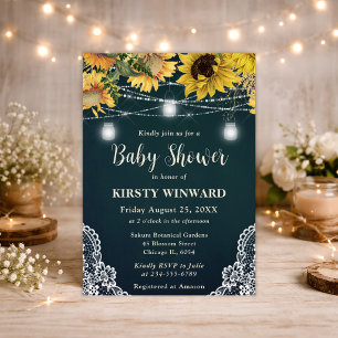 Rustic Sunflower & Mason Jar Lights Baby Shower Invitation