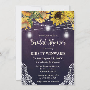 Rustic Sunflower & Mason Jar Lights Bridal Shower Invitation
