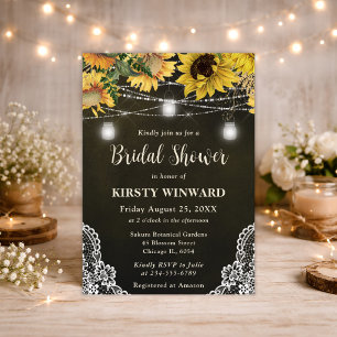 Rustic Sunflower & Mason Jar Lights Bridal Shower Invitation