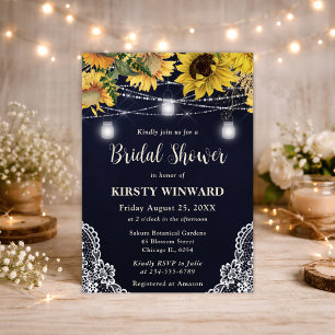 Rustic Sunflower & Mason Jar Lights Bridal Shower Invitation