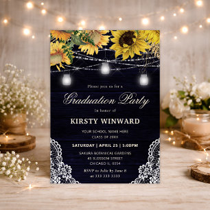 Rustic Sunflower & Mason Jar Lights Graduation Invitation