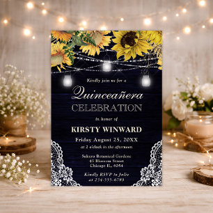 Rustic Sunflower & Mason Jar Lights Quinceanera Invitation