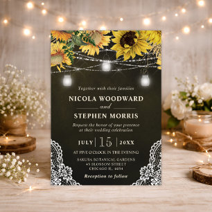 Rustic Sunflower & Mason Jar Lights Wedding Invitation