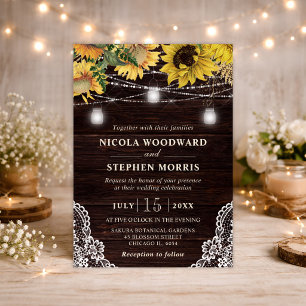Rustic Sunflower & Mason Jar Lights Wedding Invitation