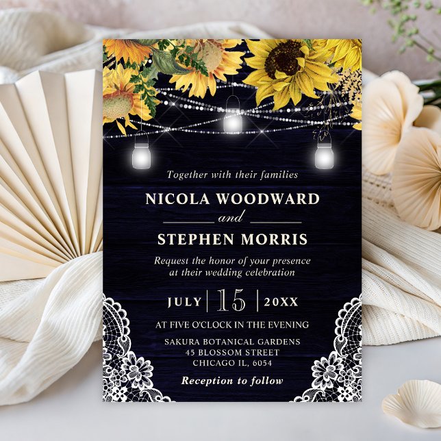 Rustic Sunflower & Mason Jar Lights Wedding Invitation (Creator Uploaded)