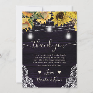 Rustic Sunflower & Mason Jar Lights Wedding Thank You Card