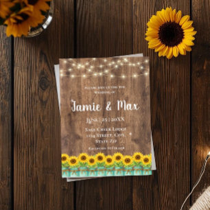 Rustic Sunflower Mason Jar String Lights Wedding Invitation