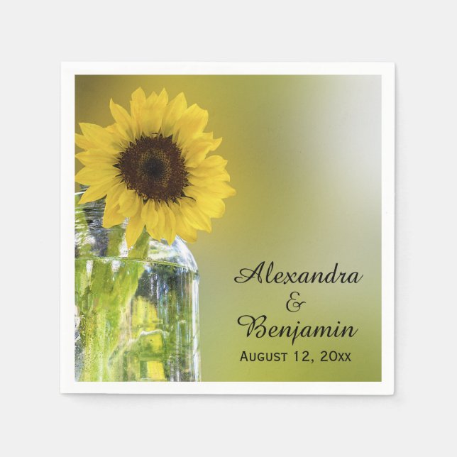Rustic Sunflower Mason Jar Wedding Bridal Shower Napkin (Front)
