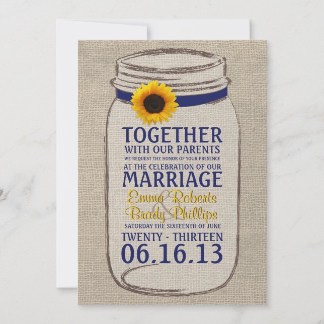 Rustic Sunflower & Mason Jar Wedding Invitation (Front)