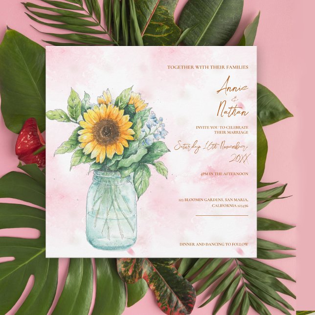 Rustic Sunflower Mason Jar Wedding Invitation (Rustic Sunflower Mason Jar Wedding Invitation)